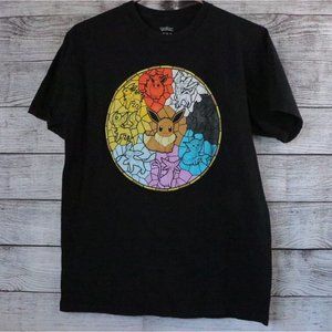 Pokémon Black Eevee Evolutions Medium Stained-Glass Short Sleeve T-shirt